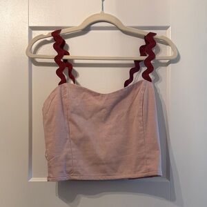 Light Pink Cropped Cami with Burgundy Rickrack Straps